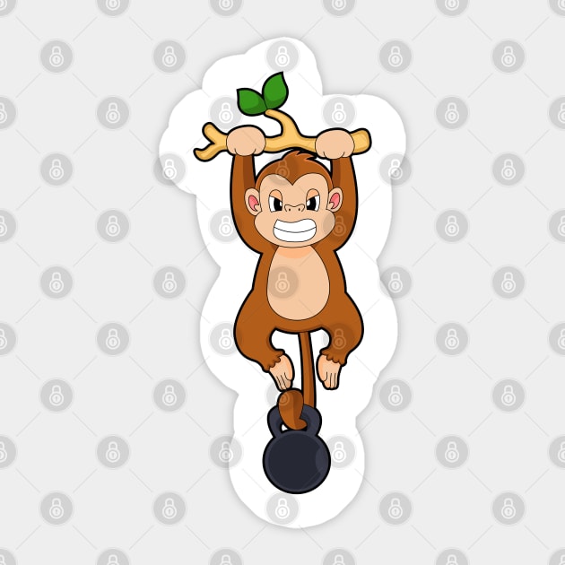 Monkey at Strength training with Dumbbell Sticker by Markus Schnabel